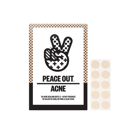 Picture of Peace Out Skincare Acne Dots. Hydrocolloid Anti-Acne Pimple Patches with Salicylic Acid and Vitamin A to Quickly Clear Blemishes (20 dots)