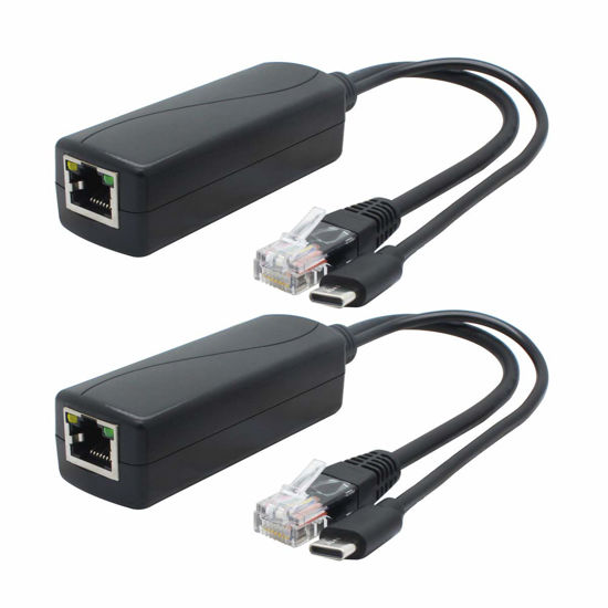 Picture of ANVISION 2-Pack 5V Gigabit PoE Splitter, USB Type C, 48V to 5V 2.4A Adaper, IEEE 802.3af Compliant