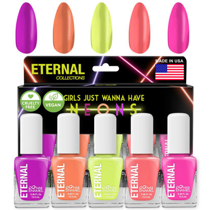 Picture of Eternal Neon Nail Polish Set for Women (GIRLS JUST WANNA HAVE NEONS) - Nail Polish Set for Girls - Lasting & Quick Dry Fingernail Polish Kit for Home DIY Mani Pedi - Made in USA, 13.5mL (Set of 5)