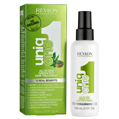 Picture of REVLON PROFESSIONAL UNIQONE HAIR TREATMENT, Moisturizing Leave-In Product, Repair For Damaged Hair, Promotes Healthy Hair, Green Tea Fragrance, 5.1 Fl Oz (Pack of 1)