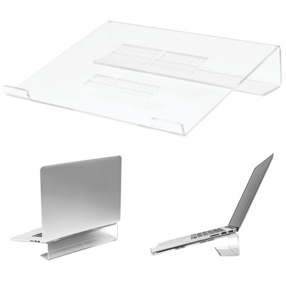 Picture of DuraClear Acrylic Laptop Stand - Enhance Your Laptop Experience with Ergonomic 2.5" Elevation, Sloped Laptop Riser for Desk with Ventilation Slots - Compatible with 10-17" Laptops