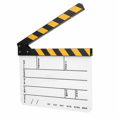 Picture of Acrylic Film Clapboard, 30x25cm/11.81x9.84" Movie Props Clap Board Dry Erase Director's Cut Action Scene Clapper Board Clap Photography Tool(Yellow)