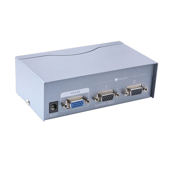 Picture of DTECH 2 Way Powered VGA Splitter Amplifier Box High Resolution 1080p SVGA Video 1 in 2 Out 250 Mhz for 1 PC to Dual Monitor Computer