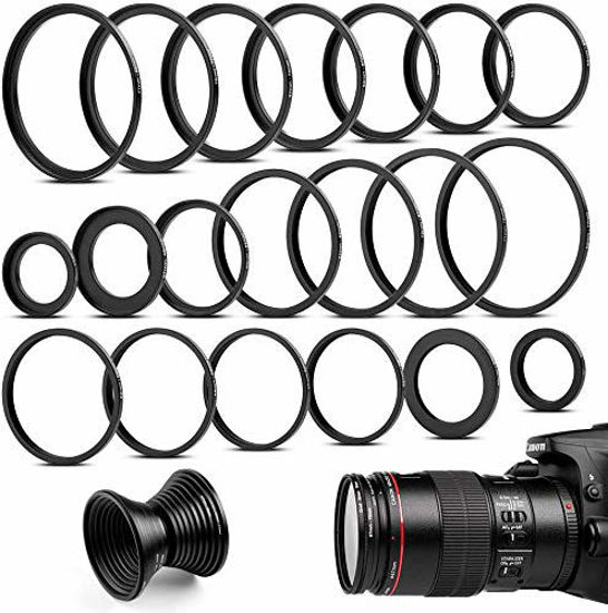 Picture of 20 Pieces Metal Step-Up Adapter Rings & Step Down Rings Kit Lens Filter Stepping Adapter Rings Set for DSLR Camera