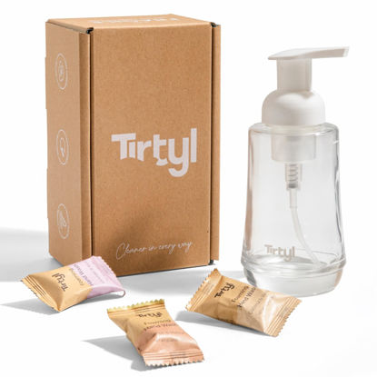 Picture of Tirtyl Hand Soap Single Kit - Glass Foaming Dispenser + 3 Tablet Refills (24 fl oz total - 3x 8 fl oz) - NEW Formula - Compostable Packaging - Variety Fragrances