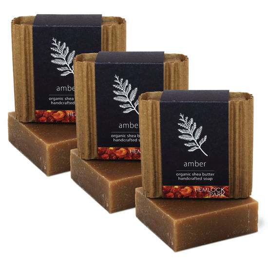 Picture of Hemlock Park Moisturizing Organic Shea Butter Bar Soap | Naturally Nourishes Skin with Coconut Oil & Olive Oil | Handcrafted in USA (Amber, 3 Bars)