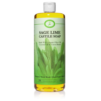 Picture of Carolina Sage Lime Castile Soap Liquid - Skin-Softening Olive Oil Soap Organic Body Wash - Pure Castile Soap Sage Lime Liquid Soap - Vegan Castile Soap Liquid (Sage Lime, 32 ounces)