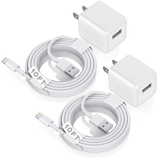 Picture of iPhone Charger 10ft, [Apple MFi Certified] Long Lightning Cable Data Sync Charging Cords with USB Wall Charger Travel Plug Adapter for iPhone 13 12 11 Pro Max/SE 2020/X/XR/8/7/6/iPad and More(2Pack)