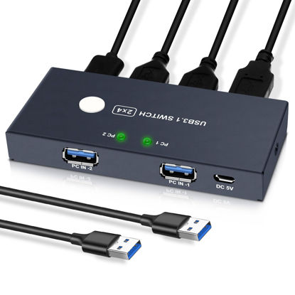 Picture of USB3.0 Switcher,USB Switch 2 Computers Share 4 USB3.0 Devices 2 in 4 Out USB Kvm Switch Selector for Mouse Keyboard Printer