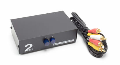 Picture of 2 Way AV Switch - 2 Input 1 Output RCA Selector Switch for Composite Audio and Video - Switcher Box - Includes RCA Composite Cable (Black)