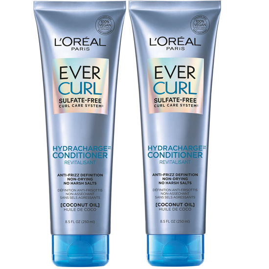 Picture of L'Oreal Paris EverCurl Sulfate Free Shampoo and Conditioner Kit for Curly Hair, Lightweight, Anti-Frizz Hydration, Gentle on Curls, with Coconut Oil, 8.5 Ounce, Set of 2 (Packaging May Vary)