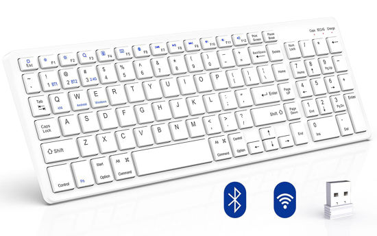 Picture of Wireless Keyboard, Bluetooth Keyboard with Number Pad, 2.4G+Bluetooth Full-Size Quiet Computer Keyboard for iPad 10.2(9th/8th/7th)/iPad Air 5th/4th/iPad Pro 11/12.9, iPad 10.5/9.7/iPad Mini (White)