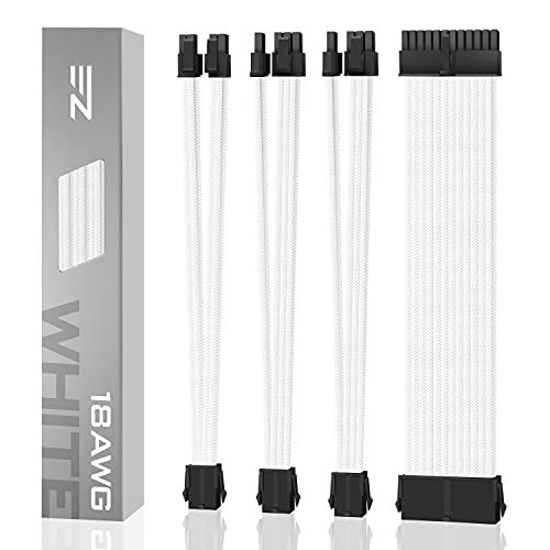 Picture of EZDIY-FAB PSU Extension Cable Sleeved Custom Mod PC Power Supply Cable, Soft Nylon Braided with Comb Kit 24PIN/8PIN to 6+2Pin/ 8PIN to 4+4PIN-30CM 300MM - White