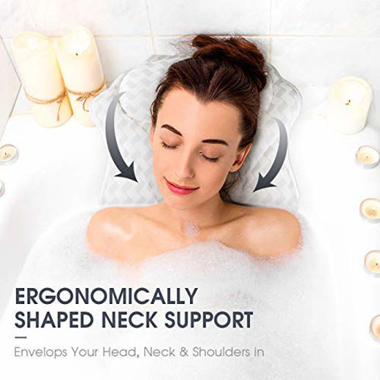 Bath Pillow Luxury Bathtub Pillow, Ergonomic Bath Pillows for Tub Neck Support