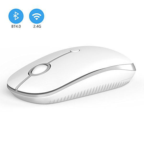 Picture of 2.4GHz Wireless Bluetooth Mouse, Jelly Comb Dual Mode Slim Wireless Mouse with 2400 DPI for PC, Laptop, Mac, Android, Windows - White and Silver