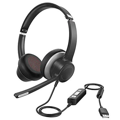 Picture of USB Headset with Microphone Noise Cancelling & Call Controls, 3.5mm Computer Headphones for PC Business, Skype, Call Center Office, Cell Phone Headset with Clear Chat, Ultra Comfort