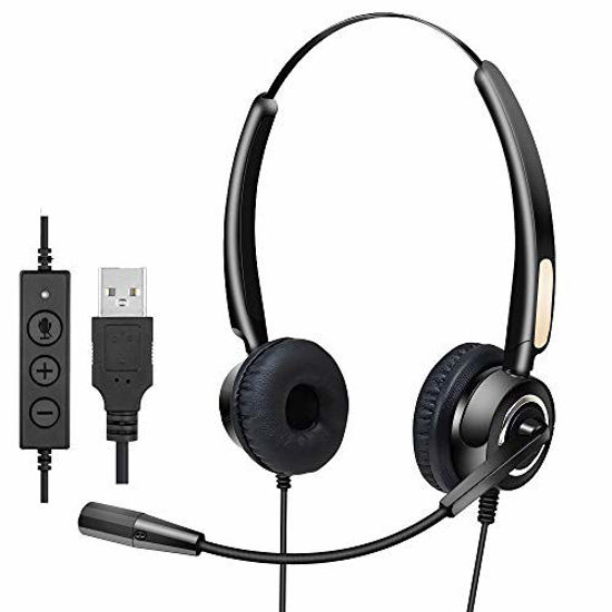 Picture of ?2021 Upgraded? Computer Headset, MCHEETA USB Headsets with Microphone, Call Center Wired Phone Headset with Mute Volume Control for Computer/Laptops/Skype/PC