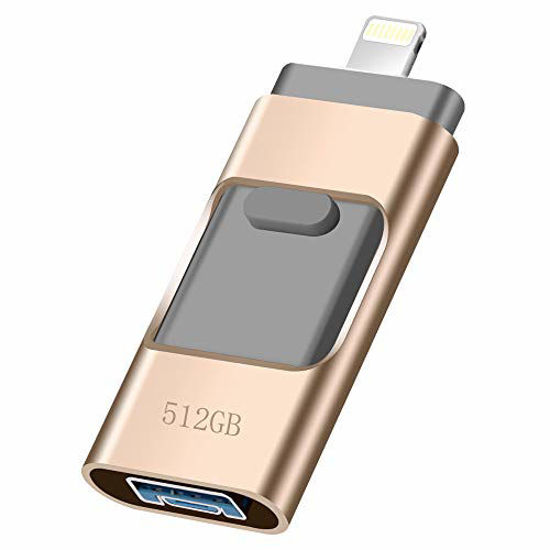 Picture of USB Flash Drive for iPhone_ LUNANI iPhone Flash Drive 512GB photostick Mobile for iPhone USB 3.0 iPhone External Storage,Android,PC Photo iPhone Picture Stick(Gold)