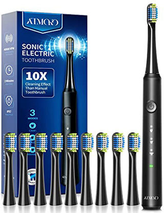 Picture of ATMOKO Electric Toothbrush with 10 Duponts Brush Heads, 40000 VPM, Fast Charge 2 Hr Last 35 Days Rechargeable Power Sonic Toothbrushes Adults & Kids, Upgrade Black (HP141-B)