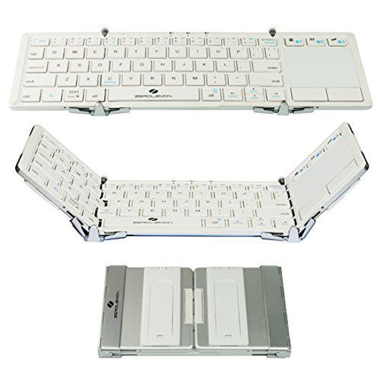 Picture of ZeroLemon Portable Multi-Device Folding Bluetooth Wireless Keyboard with Touchpad, Retractable Stands, Built in Rechargeable Battery for iOS, Android and Windows Tablet Devices -Aluminum Alloy[White]