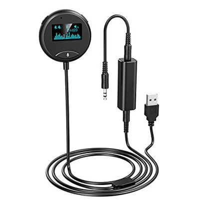 Picture of Bluetooth Car Kit 5.0, Wireless Receiver for Handsfree Talking and Music Streaming with Ground Loop Noise Isolator for Car with 3.5mm Aux Port