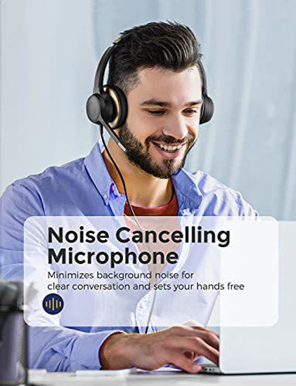 Picture of USB Headset with Microphone Noise Cancelling & Call Controls, 3.5mm Computer Headphones for PC Business, Skype, Call Center Office, Cell Phone Headset with Clear Chat, Ultra Comfort