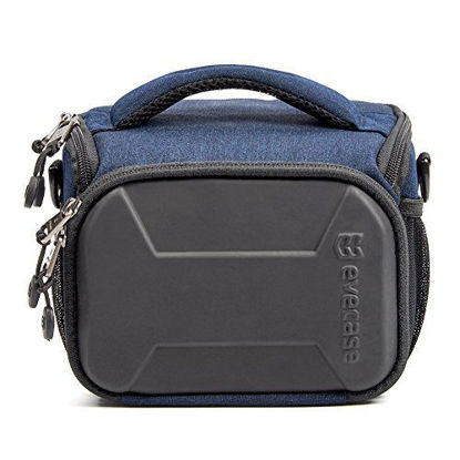 Picture of Evecase SLR Digital Camera Holster Shoulder Bag, Compact System Carrying Case Feature Shell for Superior Protection, Multiple Pockets for Accessories, Shock and Water Resistant Material - Navy Blue