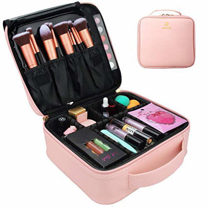 Picture of MONSTINA Makeup Train Cases Professional Travel Makeup Bag Cosmetic Cases Organizer Portable Storage Bag for Cosmetics Makeup Brushes Toiletry Travel Accessories (Small pink)