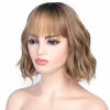 Picture of ENTRANCED STYLES Short Wavy Bob Wigs with Bangs for Women Brown Ombre Synthetic Wig with Black Roots Synthetic Wigs for Daily Use