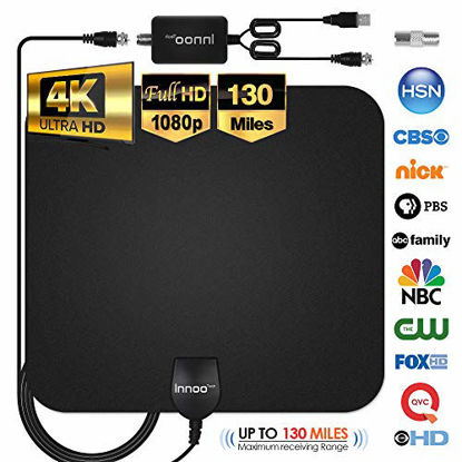 Picture of TV Antenna - HDTV Antenna Support 4K 1080P, New Version 80-130 Miles Range Digital Antenna for HDTV, VHF UHF Freeview Channels Antenna with Amplifier Signal Booster, 16.5 Ft Longer Coaxial Cable