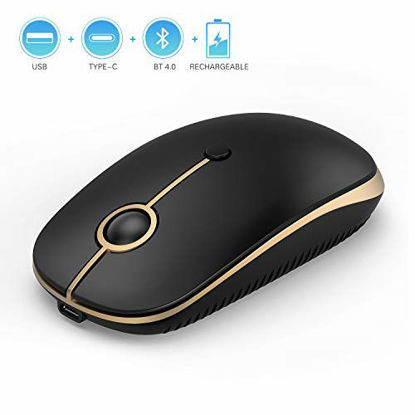 Picture of Rechargeable 2.4GHz Wireless Bluetooth Mouse, Jelly Comb Slim Noiseless Optical Wireless Mouse with Bluetooth, USB or Type C Connection,Easy-Switch up to 3 Device MS04