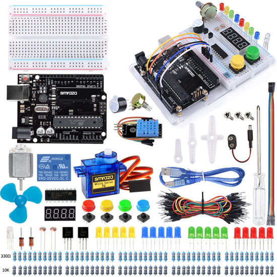 Picture of Smraza Ultimate Starter Kit with Tutorial, Breadboard Holder, Jumper Wires, Resistors, DC Motor Compatible with Arduino R3 Project Compatible with Mega 2560 Compatible with Nano