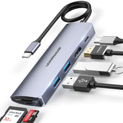 Picture of USB C Hub, 7-in-1 USB 3.0 Hub Multiport Adapter Compatible with MacBook Pro, WIMUUE Thunderbolt 3 Hub for All Type C Devices, USB C Dongle with 2 x USB 3.1 Gen 1/4K HDMI/SD/TF Card Reader Port 100W PD