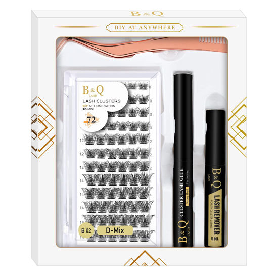 Picture of DIY Lash Extension Kit B02 Lash Cluster B&Q DIY Eyelash Extension Kit Individual Lashes Eyelash Clusters with Mascara Brush Eyelash Glue Remover Lash Applicators for DIY Eyelashes Extensions (Kit,B02)