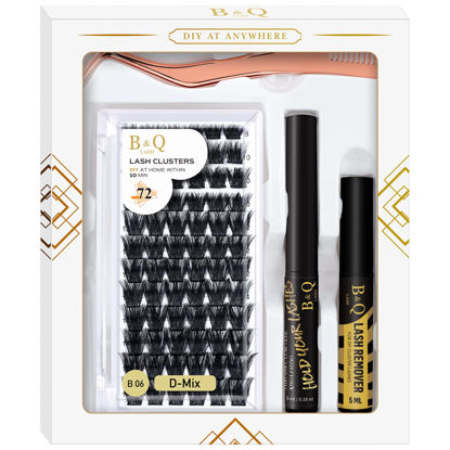 Picture of DIY Lash Extension Kit B06 Lash Cluster B&Q DIY Eyelash Extension Kit Individual Lashes Eyelash Clusters with Mascara Brush Eyelash Glue Remover Lash Applicators for DIY Eyelashes Extensions (Kit,B06)