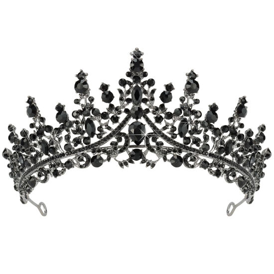 Picture of TOBATOBA Black Tiaras for Women, Black Crystal Crowns for Women, Gothic Crown Halloween Tiara Crown, Queen Crown, Black Wedding Tiara, Gothic Halloween Costumes for Women Prom Halloween Accessories