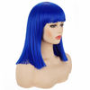 Picture of Morvally Short Straight Bob Wig Heat Resistant Hair with Blunt Bangs Natural Looking Cosplay Costume Daily Wigs (14", Blue)