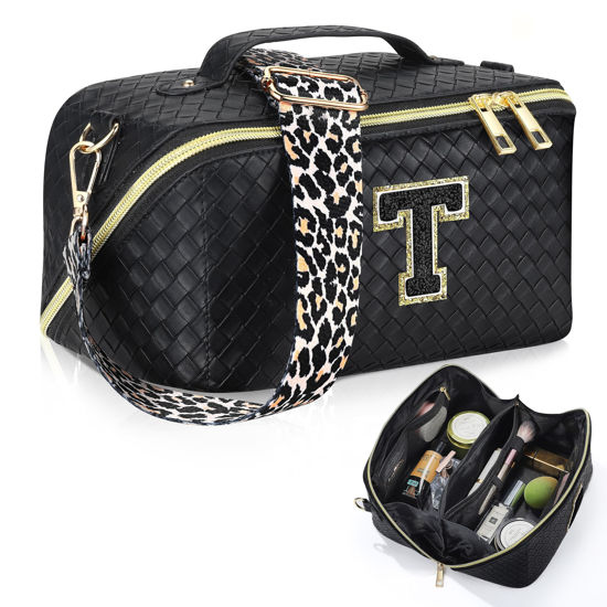  YOOLIFE Personalized Large Makeup Travel Bag - Initial
