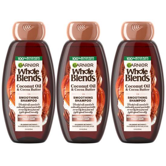 Picture of Garnier Whole Blends Smoothing Shampoo with Coconut Oil and Cocoa Butter Extracts, For Frizzy Hair, 12.5 Fl Oz, 3 Count (Packaging May Vary)