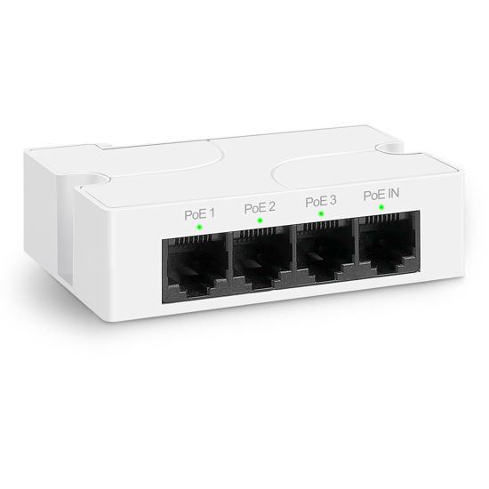 Picture of YuanLey 4 Port PoE Extender with 3 PoE Out, IEEE 802.3af/at Mini 4 Channel PoE Repeater 100Mbps, Wall and Din Rail Mount Passthrough POE Switch/Booster, Plug and Play