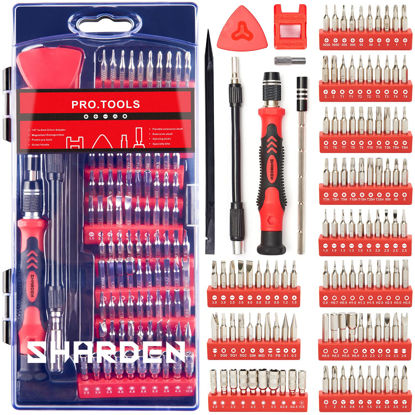 Picture of SHARDEN Precision Screwdriver set, 124 in 1 with 110 Bits Magnetic Screwdriver Kit, Professional Electronics Repair Tool Kit for Tablet, Computer, Laptop, PS4, PC, iPhone, Xbox, Game Console (red)