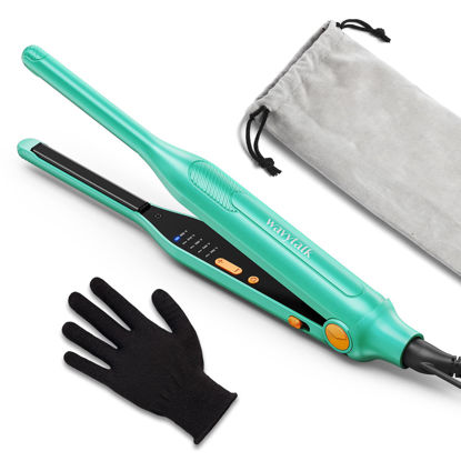 Picture of Wavytalk 3/10" Pencil Flat Iron for Short Hair, Edges and Touch-ups, Mini Flat Iron with Adjustable Temp & Anti-Pinch Design, Green