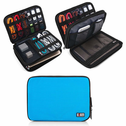 Picture of BUBM Double Layer Electronic Accessories Organizer, Travel Gear Bag for Cables, USB Flash Drive, Plug and More, Perfect Size Fits for iPad Mini (Medium, Blue)