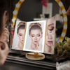 Picture of WEILY Lighted Vanity Makeup Mirror 1x/2x/3x Magnification Trifold with 36 LED Lights Touch Screen and USB Charging, 180 Degree Adjustable Stand for Countertop Cosmetic Makeup Mirror(Gold)