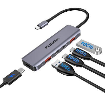 Picture of FORIDA USB C Hub, 10Gbps USB C Splitter for Laptop, 2 USB C 3.2 and 2 USB A 3.2 Data Ports, 100W Power Charging, for MacBook Air/Pro, Surface Pro, XPS, PC, Flash Drive, Mobile and More.