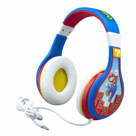 Picture of eKids Super Mario Kids Headphones, Adjustable Headband, Stereo Sound, 3.5Mm Jack, Wired Headphones for Kids, Tangle-Free, Volume Control, Childrens Headphones Over Ear for School Home, Travel