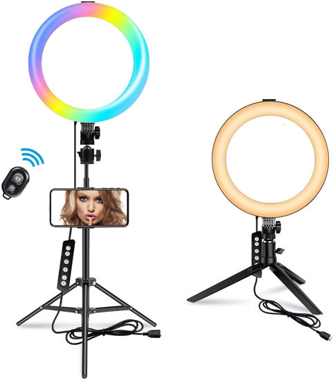 10 RGB LED Ring Light with Tripod Stand Phone Holder and Remote