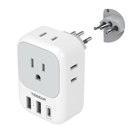 Picture of TESSAN Brazil Power Adapter, US to Brazil Travel Plug with 4 American Outlets 3 USB Charger (1 USB C Port), Type N Adaptor for USA to Brazilian Brazil