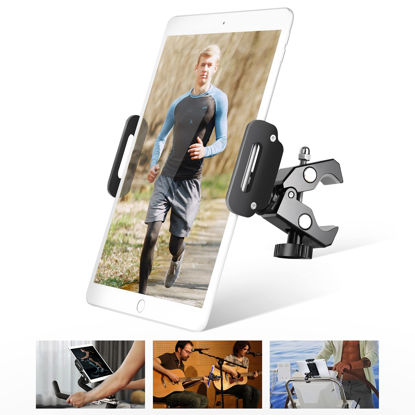 Picture of elitehood iPad Mount for Microphone Stand, iPad Holder for Exercise Bike or Mic Stand, Microphone Stand Tablet Holder Compatible with iPad Mini, iPad, iPad Air and More 4-12 in Tablet & Cell Phone