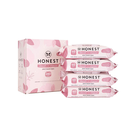 Picture of The Honest Company Nourish + Cleanse Benefit Wipes | Cleansing Multi-Tasking Wipes | 99% Water, Plant-Based, Hypoallergenic | Sweet Almond, 240 Count